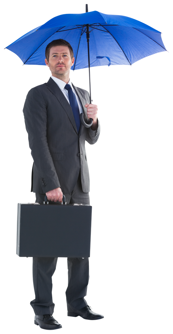 Transparent Standing Businessman Holding Blue Umbrella and Briefcase - Download Free Stock Images Pikwizard.com