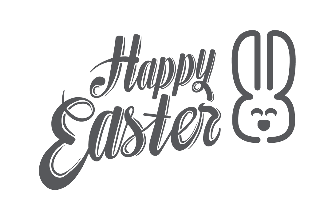 Happy Easter Text with Bunny Graphic on Transparent Background