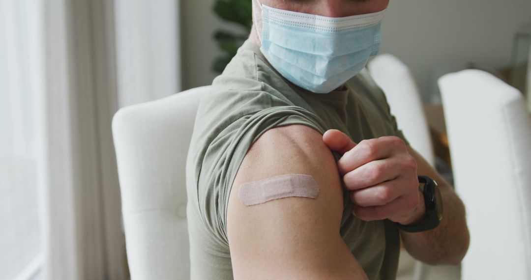 Person Wearing Mask Showing Arm with Bandage - Free Images, Stock Photos and Pictures on Pikwizard.com