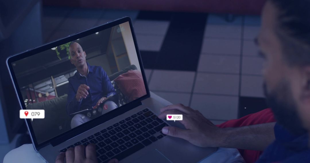 Online Meeting Virtual Interaction Bearded Man in Lounge Setting