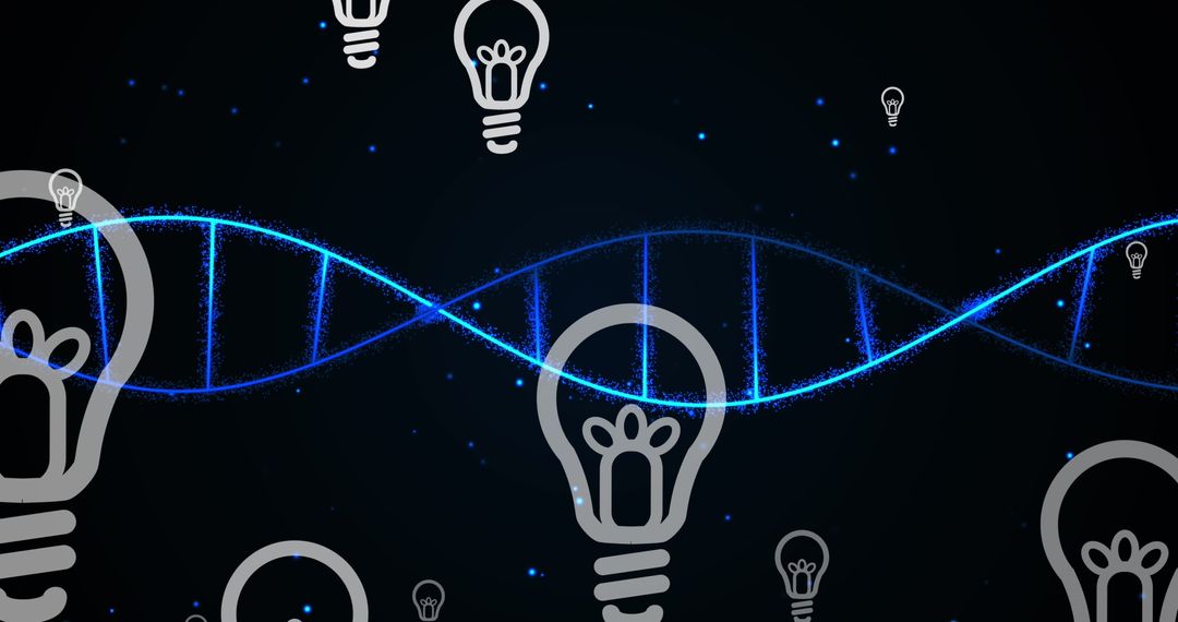 Spinning DNA Strand with Light Bulb Icons Symbolizing Innovation
