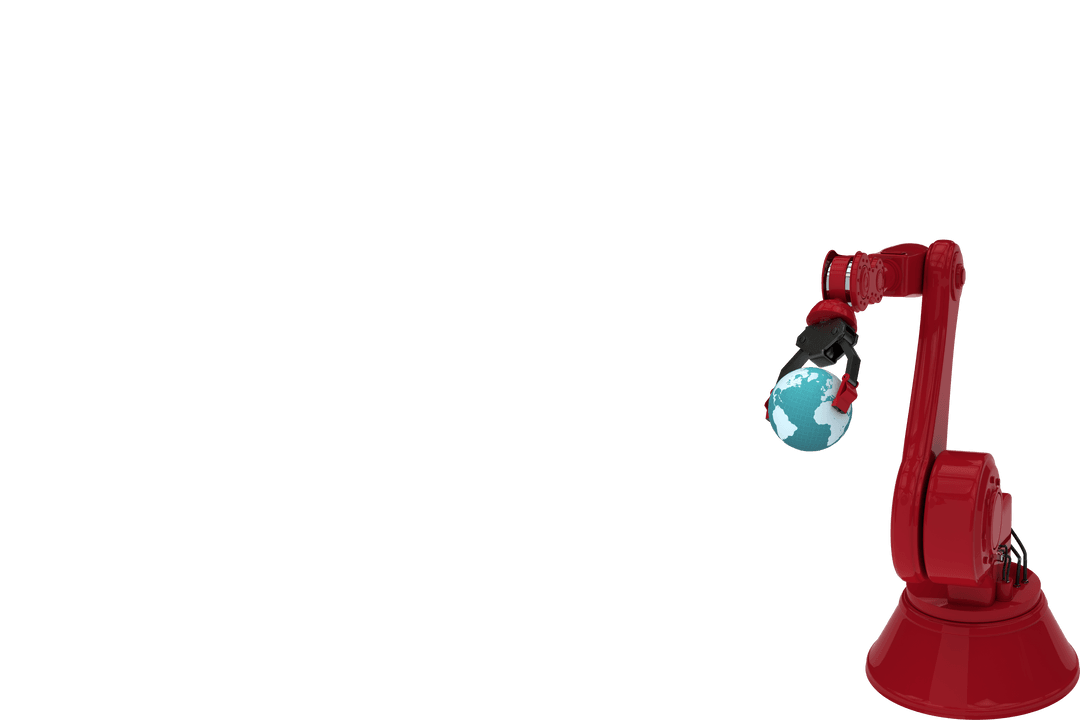 Robotic Arm Holding Transparent Earth Illustration on White Background