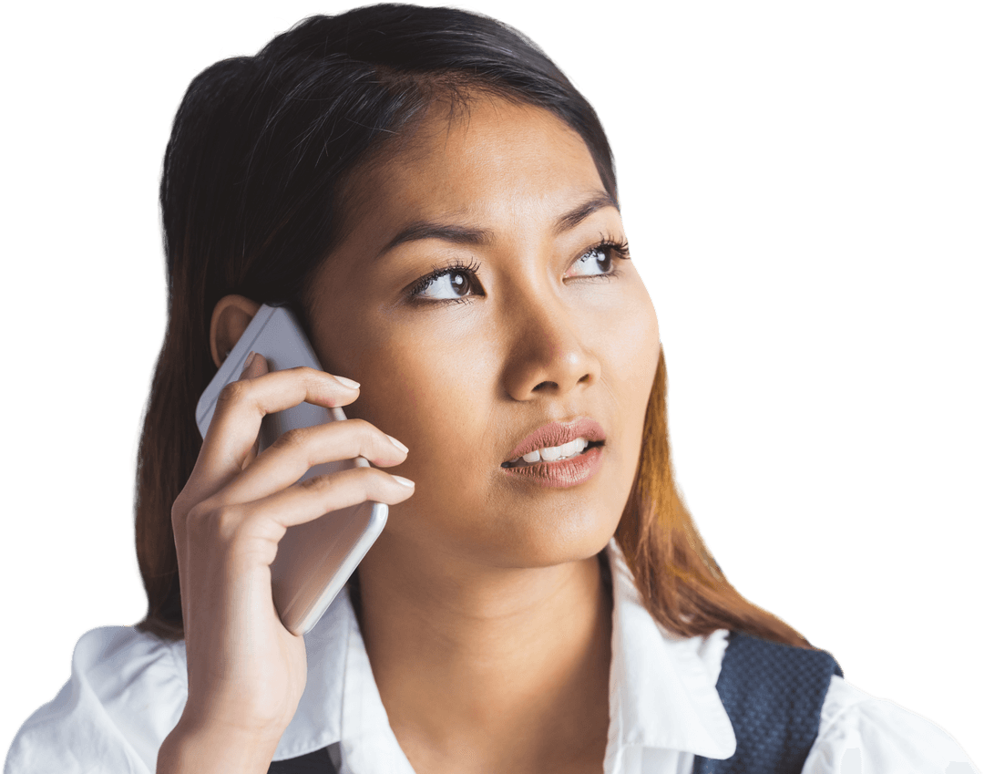 Confident Businesswoman Engaged in Phone Conversation on Transparent Background
