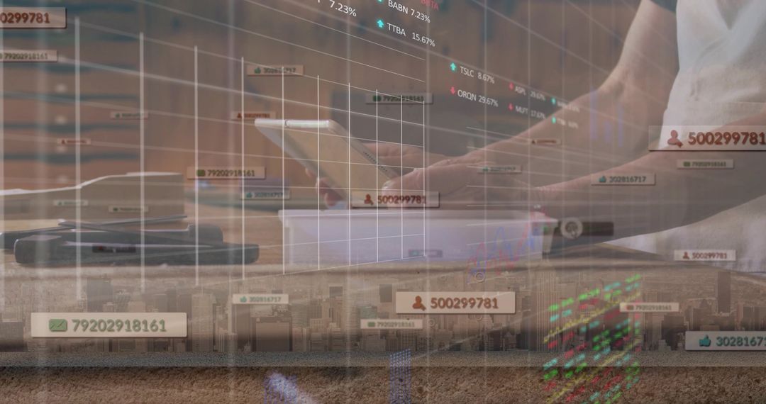 Asian Male Analyzing Financial Data on Futuristic Digital Platform