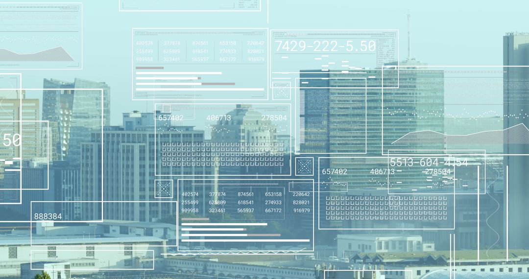 Digital Fintech Interface Overlay on Modern City Skyline