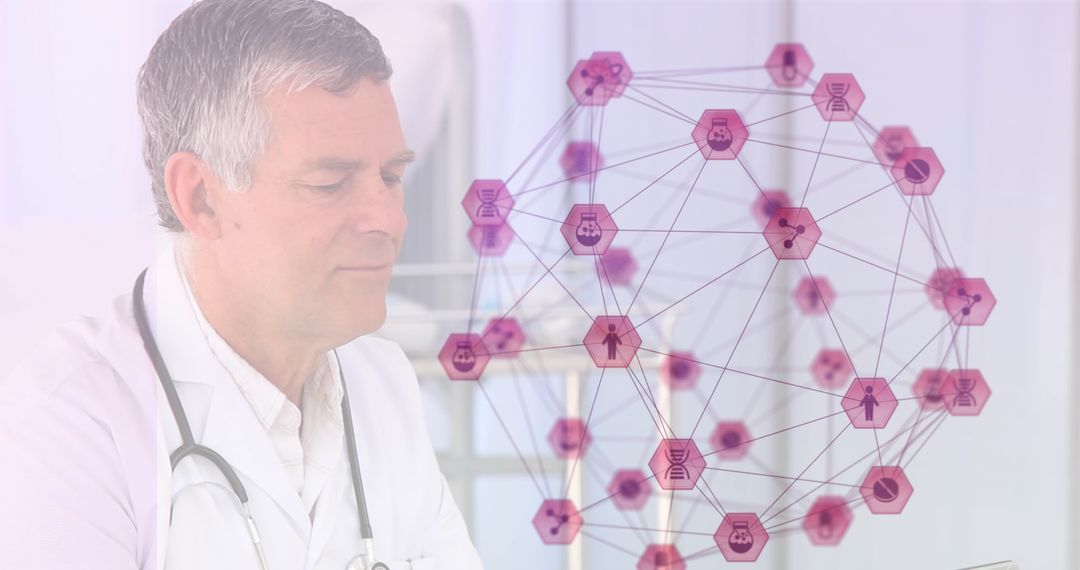 Male Doctor Using Laptop with Medical Network Interface