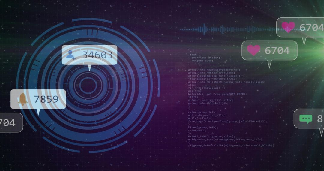 Futuristic HUD Interface in Digital Space with Lens Flare and Code