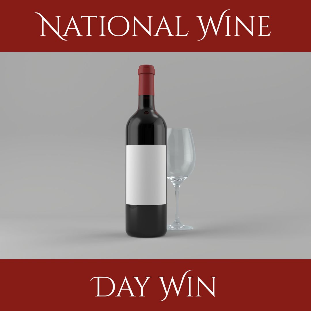 National Wine Day Wine Bottle and Glass on Gray Background - Download Free Stock Templates Pikwizard.com