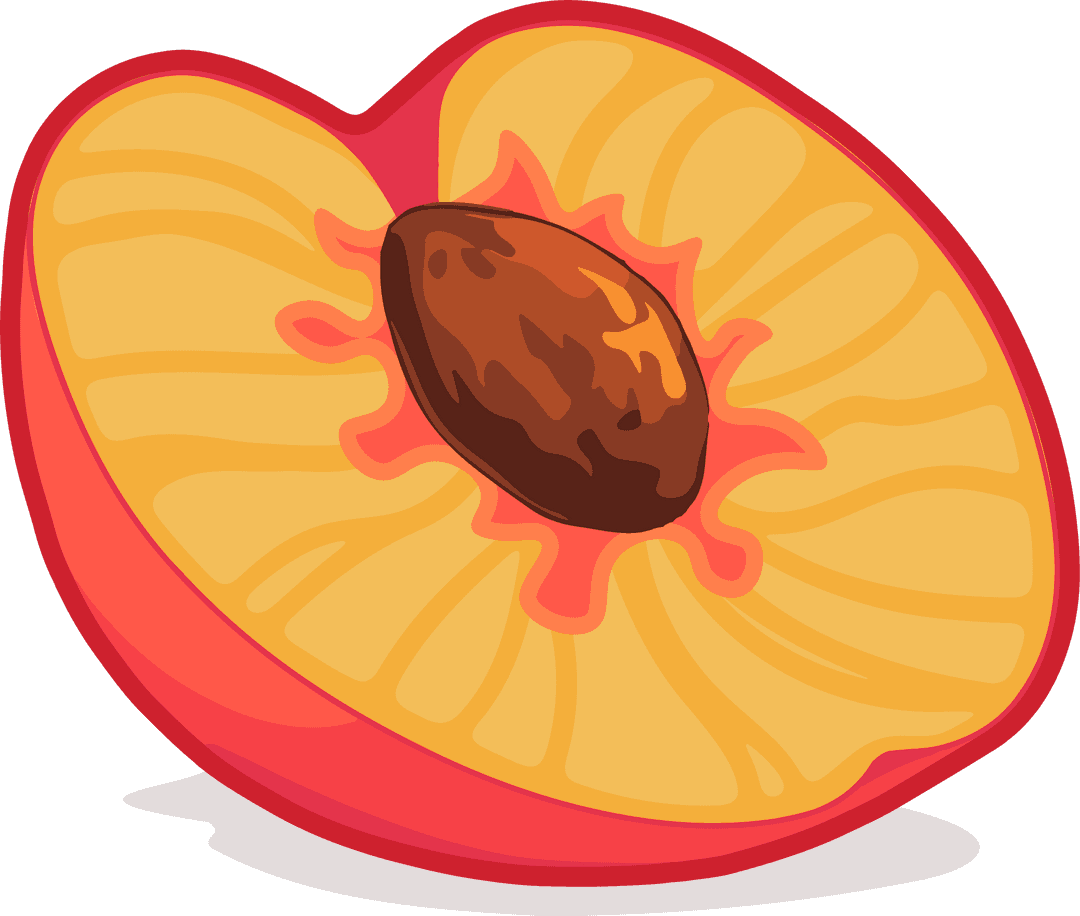 Vibrant Cartoon Peach Half on Transparent Background