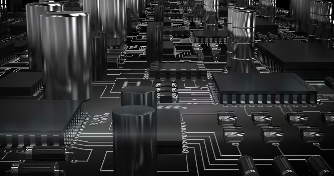 Close-up View of Futuristic Circuit Board Design