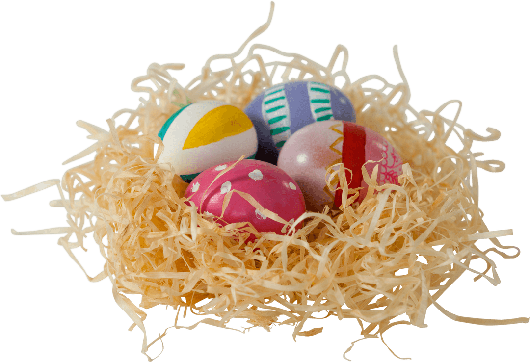 Colorful Patterned Easter Eggs in Transparent Paper Nest