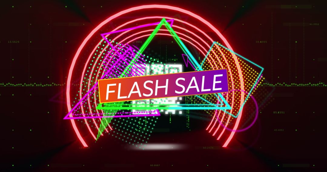 Neon Flash Sale Advertisement with Vibrant Geometric Shapes