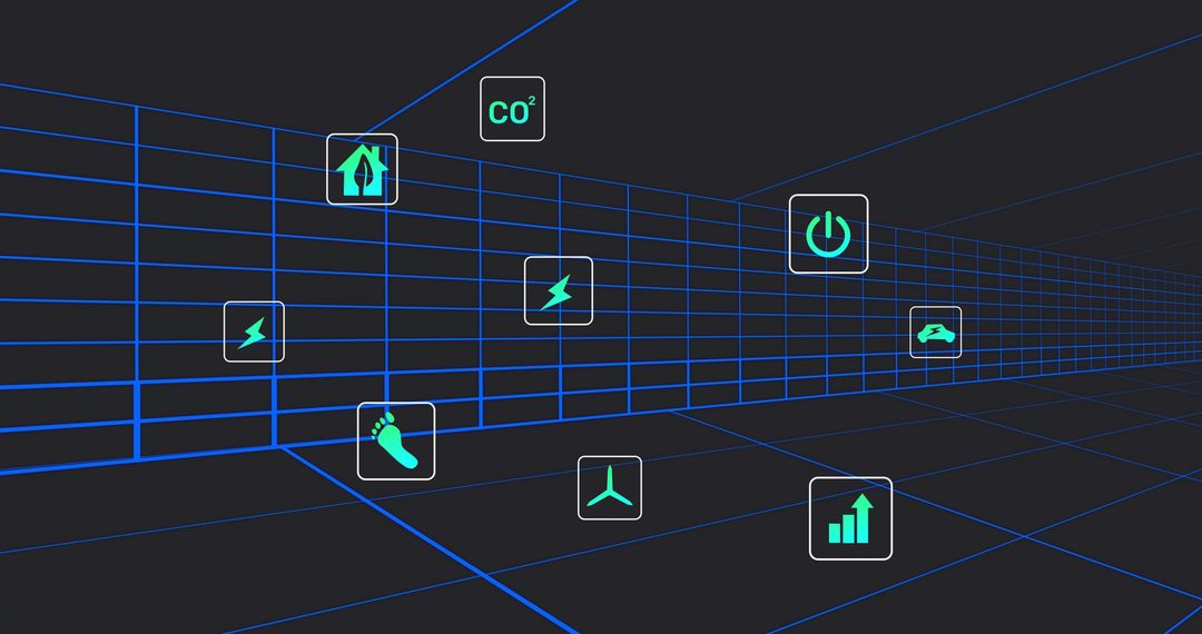 Neon-Grid Renewable Energy Interface Visualizing CO2, Wind, EV, Power and Energy Metrics