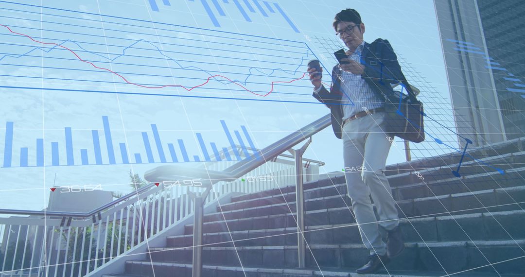 Businessman Analyzing Financial Data on Smartphone While Walking