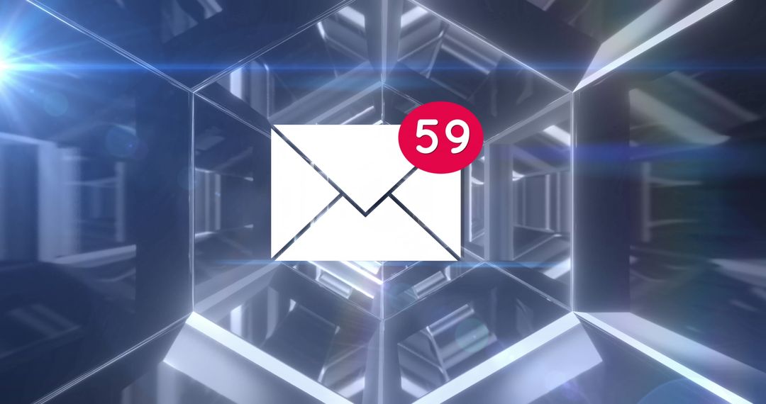 Email Notification Icon in Futuristic Digital Tunnel