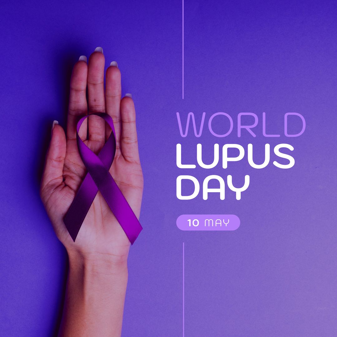 World Lupus Day Banner with Purple Awareness Ribbon