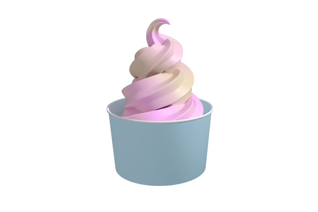 Swirled Soft Serve Ice Cream in Blue Cup on Transparent Background