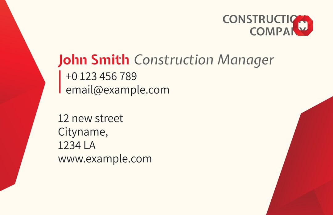 Bold Red Business Card with Modern Design for Construction Company - Download Free Stock Templates Pikwizard.com