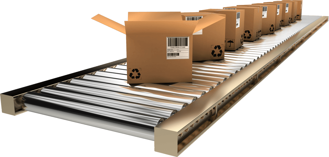 Transparent Cardboard Boxes on Conveyor Belt for Global Shipping