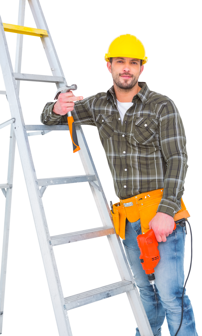 Transparent Background Handyman with Electric Drill and Ladder - Download Free Stock Images Pikwizard.com