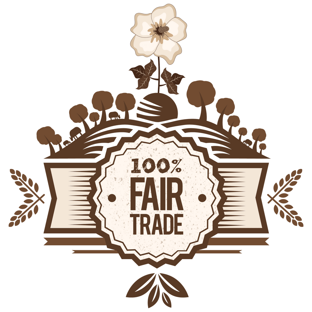 100 Percent Fair Trade Label with Natural Elements on Transparent Background