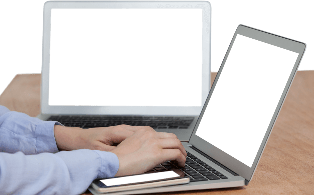 Transparent Screen Devices Used by Businesswoman at Desk