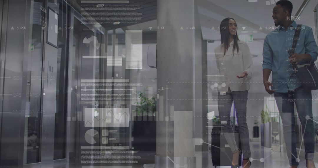 Professionals Discussing Data in Modern Office with Displayed Analytics