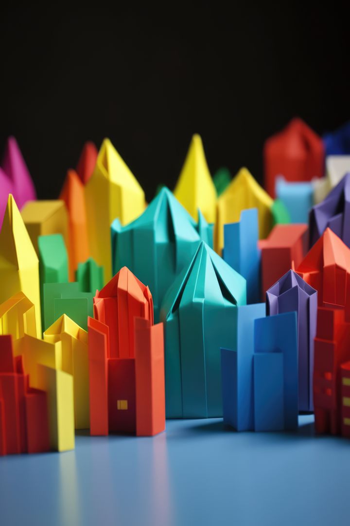 Origami cityscape on dark background, created using generative ai technology - Free Images, Stock Photos and Pictures on Pikwizard.com