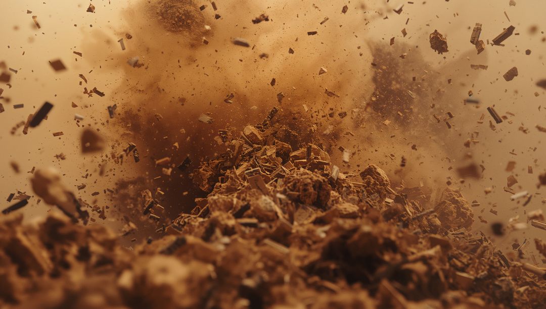 Dynamic Brown Dust Clouds with Chunk Debris Motion Explosion