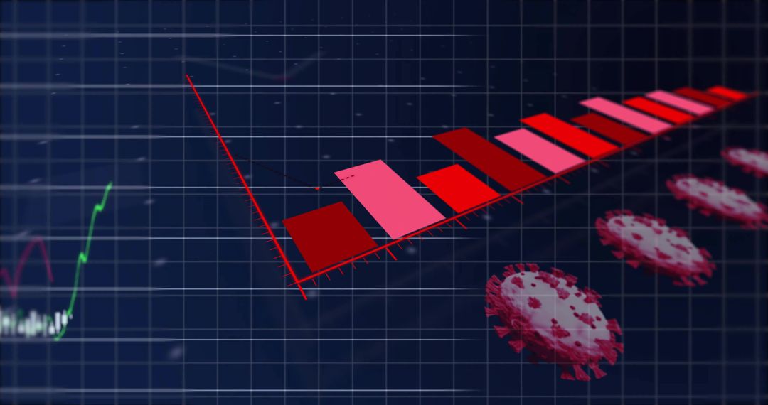 3D Bar Chart with Virus Icons and Line Graph in High Tech Interface