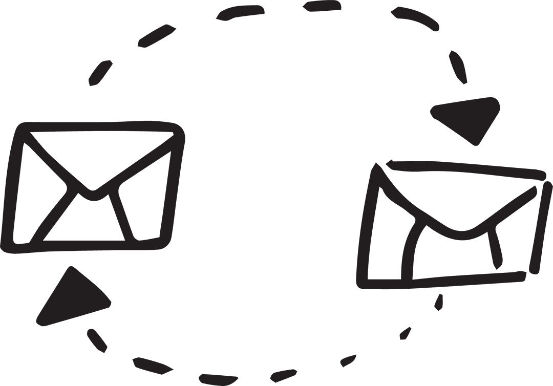 Transparent Digital Illustration of Envelopes with Arrows Communicating