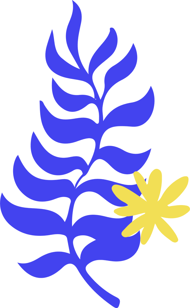 Transparent Botanical Design with Blue Frond and Yellow Flower