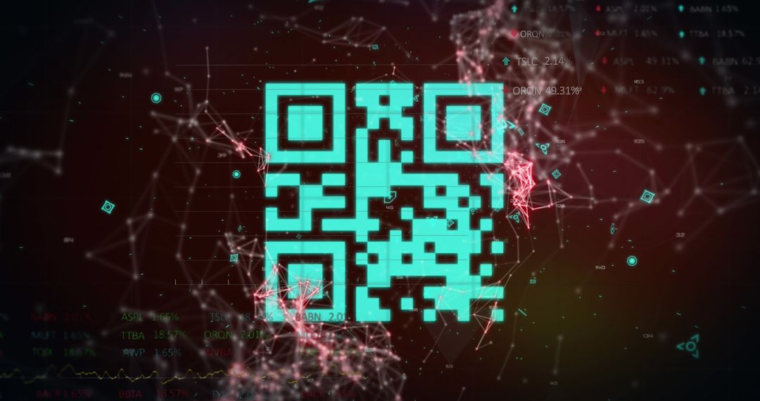 Digital QR Code Over Data Analysis Interface Art