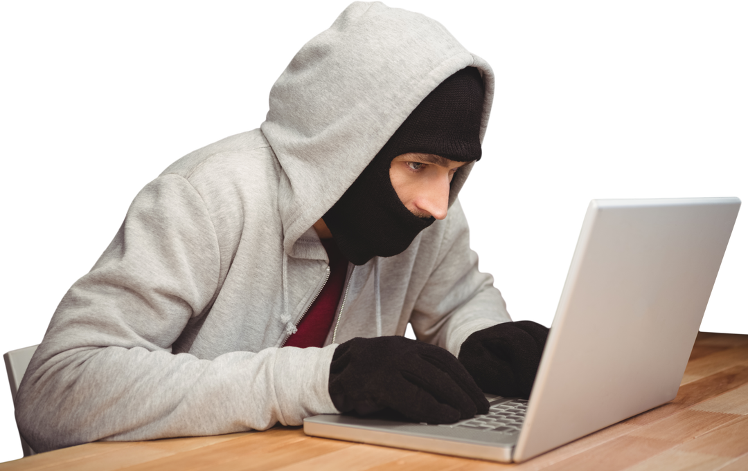 Hacker Wearing Hood at Desk Using Laptop Transparent Background - Download Free Stock Images Pikwizard.com