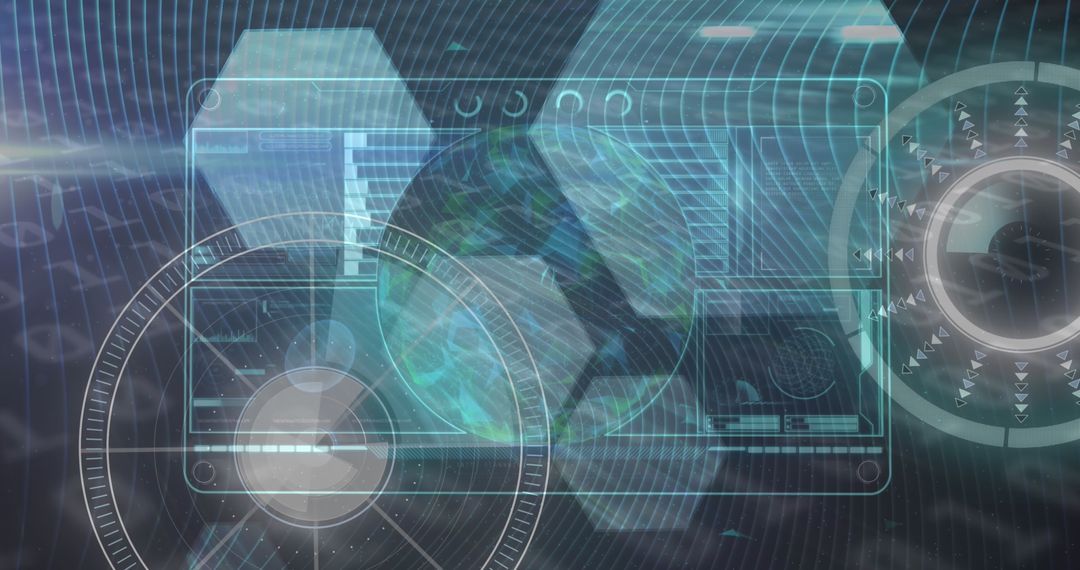 Futuristic Data Processing Digital Interface with Rotating Globe