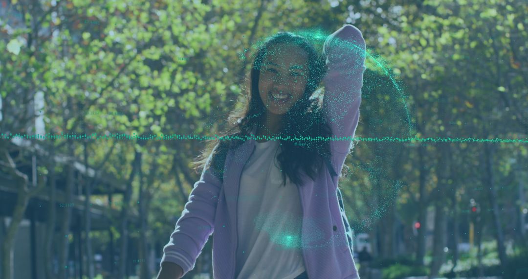 Smiling Woman with Augmented Reality Digitalization