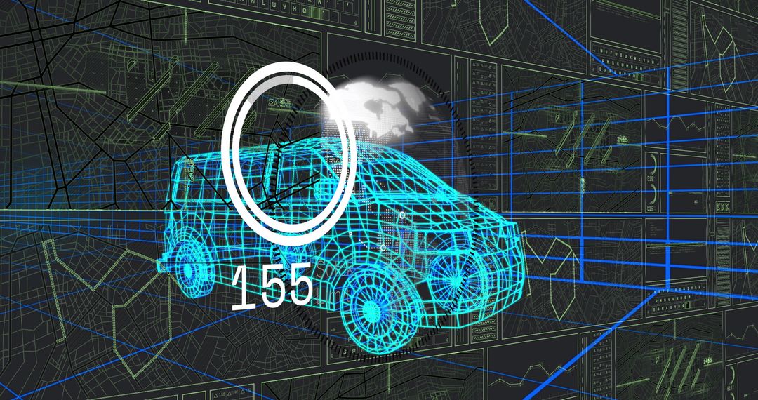 Futuristic SUV 3D Wireframe in Dynamic HUD Interface