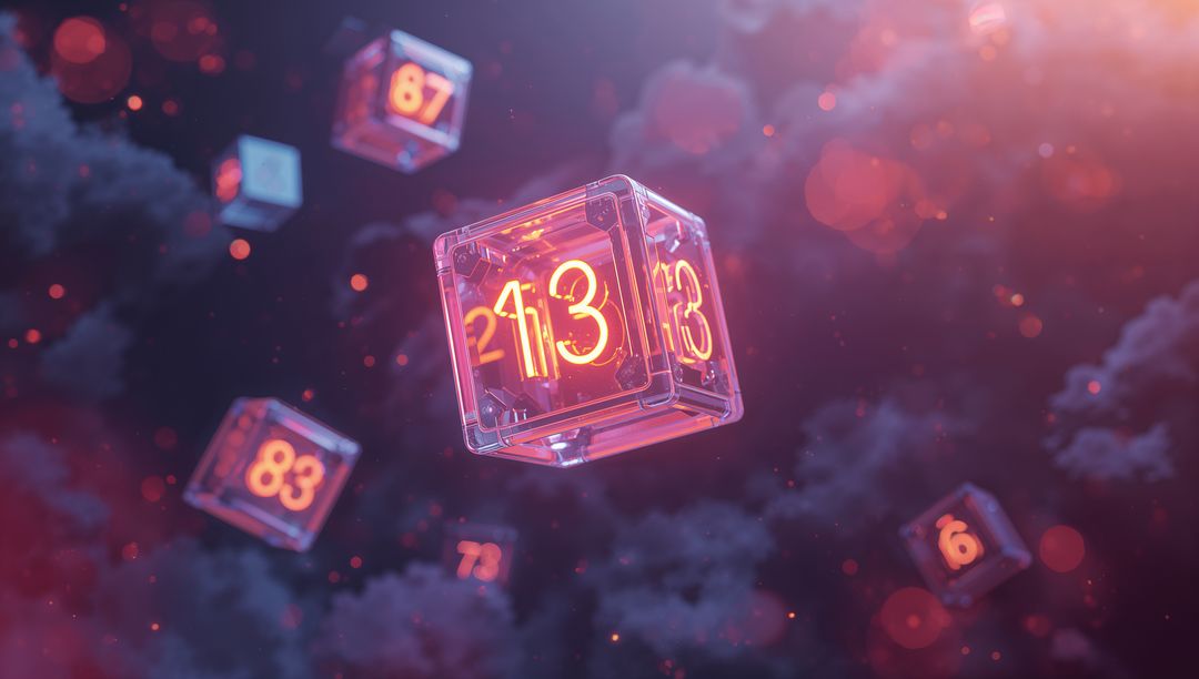 Floating Neon Numeric Cubes in Sci-Fi Void