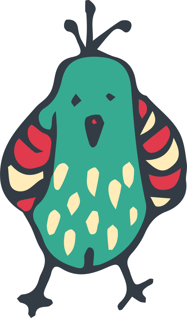 Colorful Stylized Bird Illustration on Transparent Background