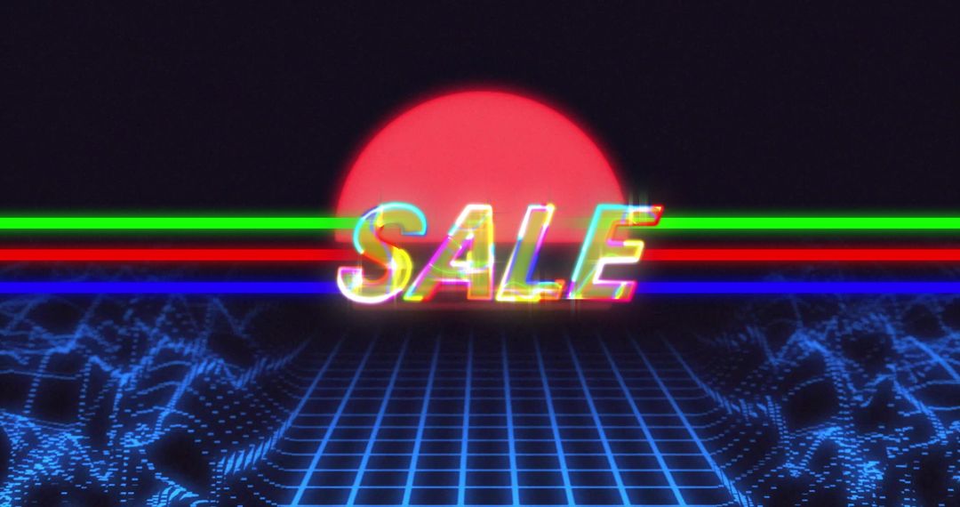 Retro Futuristic Sale Advert with Digital Sun