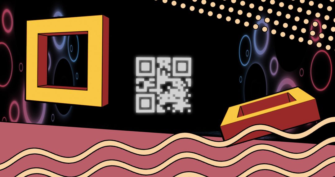 Neon QR Code with Geometric Shapes for Digital Encryption Theme