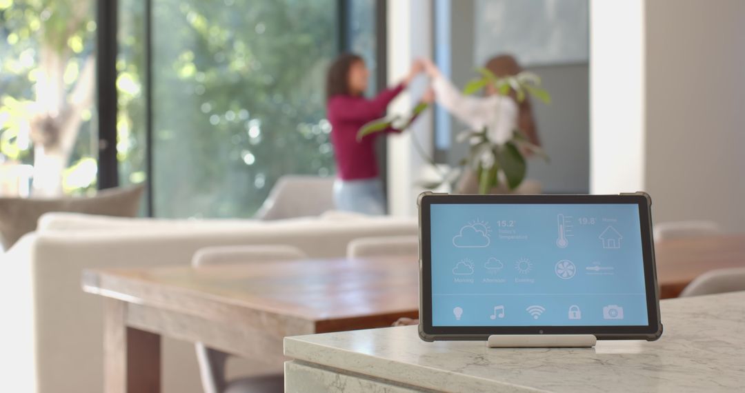 Smart Tablet on Countertop with Women Enjoying Quality Time