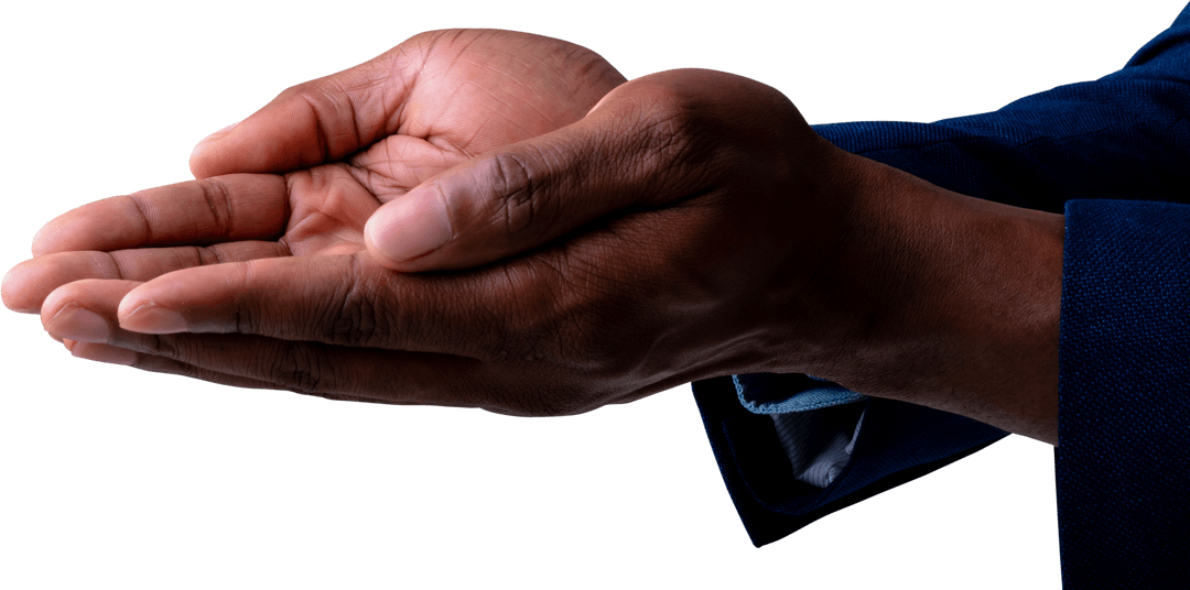 Transparent Businessman's Hands Holding Invisible Object Symbolic Gesture