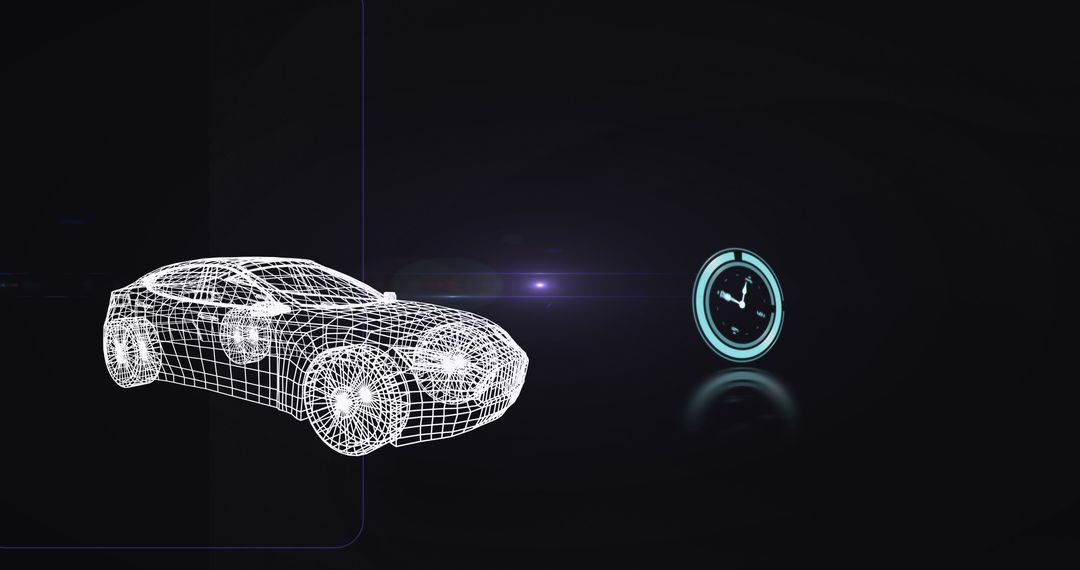 Digital Car Model Overlay with Futuristic Clock Icon
