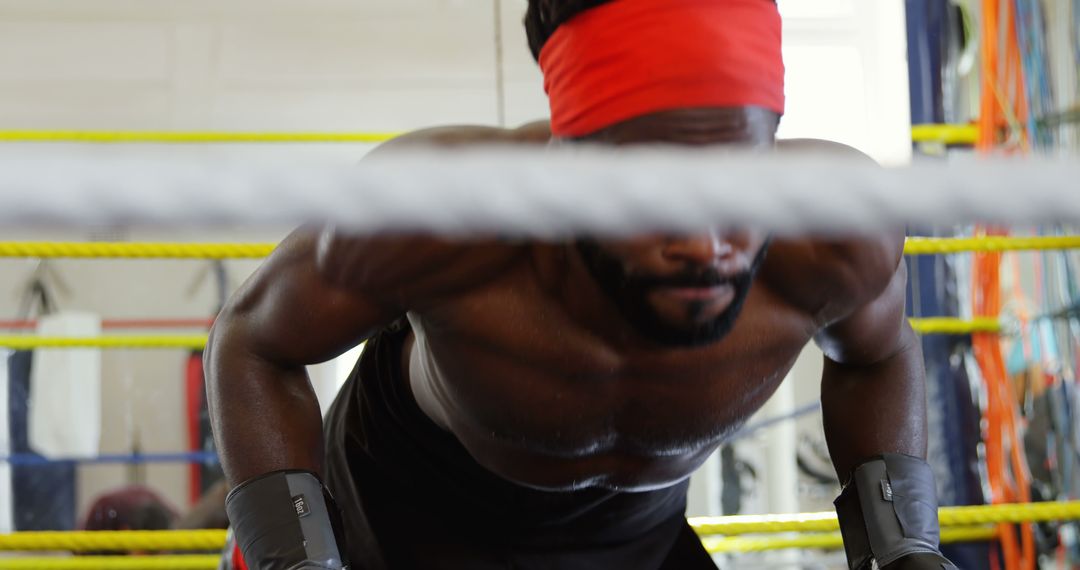 Determined Boxer in Gym Performing Push-Ups with Red Headband - Free Images, Stock Photos and Pictures on Pikwizard.com