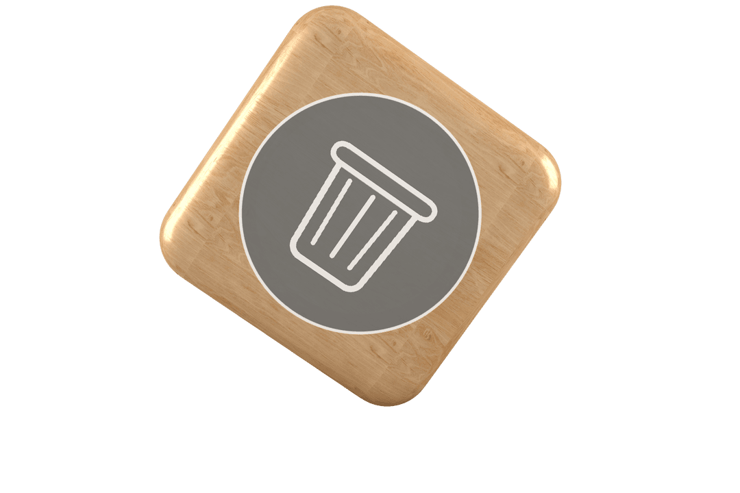 Wooden Cube with Rubbish Bin Icon for Transparent Background