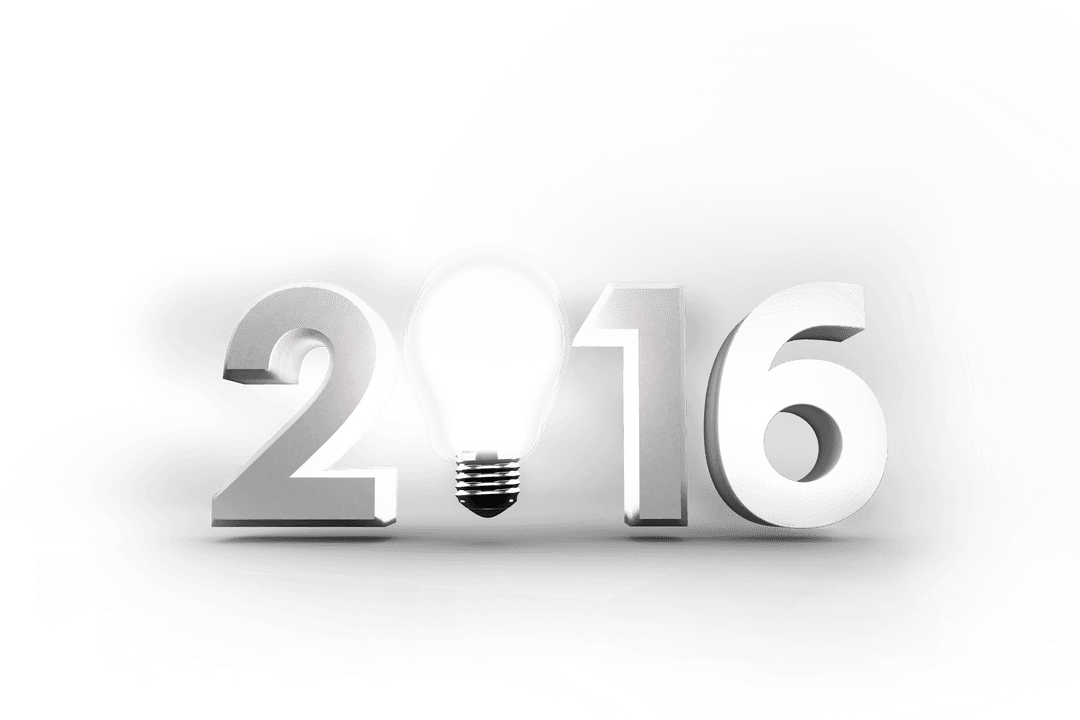 2016 with Illuminated Bulb on Transparent Background
