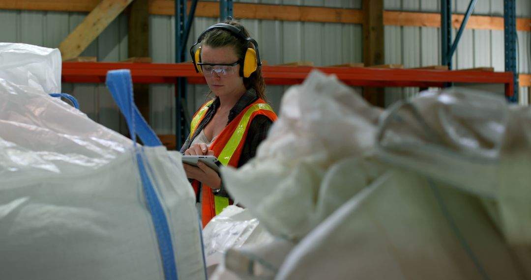 Warehouse Worker in Safety Gear Conducting Inventory Check - Free Images, Stock Photos and Pictures on Pikwizard.com