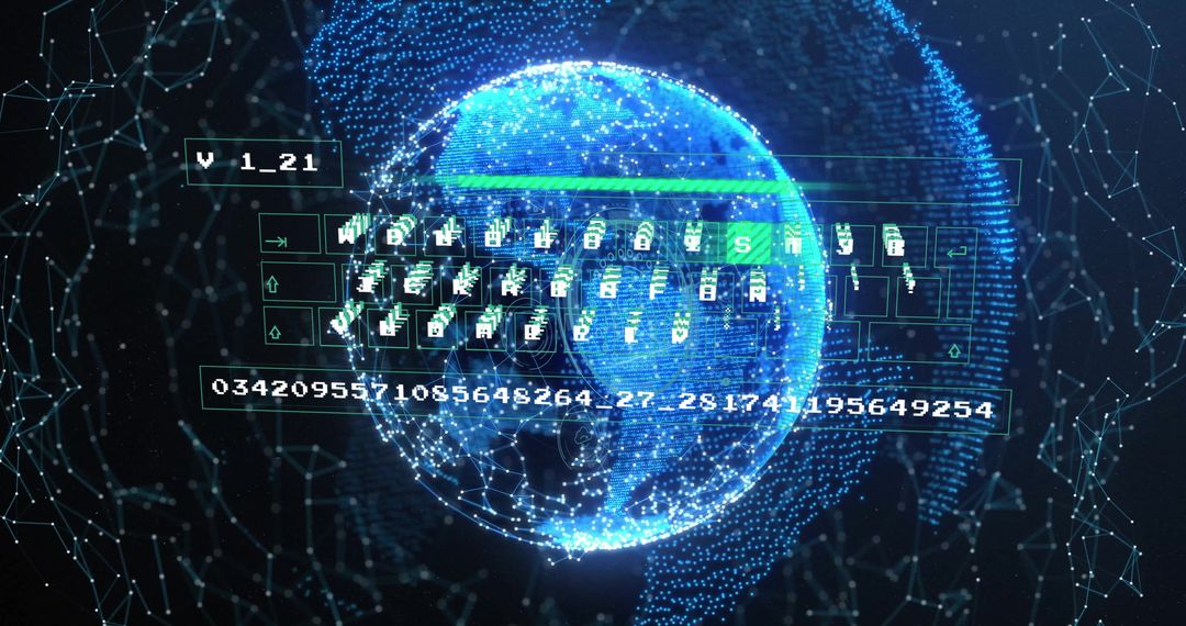 Glowing Digital Globe in Futuristic Cyberspace with Code Overlay