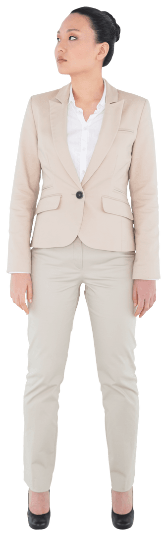 Businesswoman Standing with Serious Expression on Transparent Background